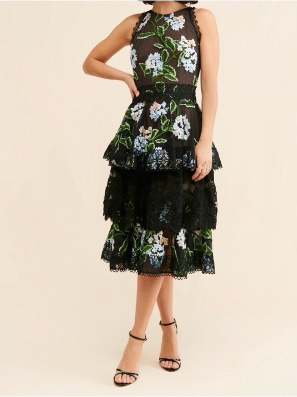 Bridget Ruffle-Tiered Lace Midi Dress
